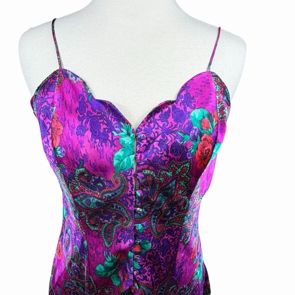 Vtg Victorias Secret Gold Label Floral Slip Dress L Fuschia Lingerie Coquette